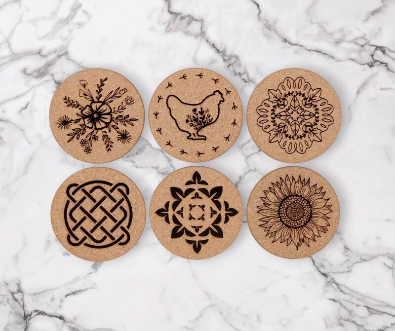 Round Cork Trivets - 6 Design choices with Picture Graphics
